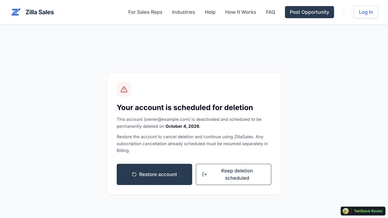Account recovery screen