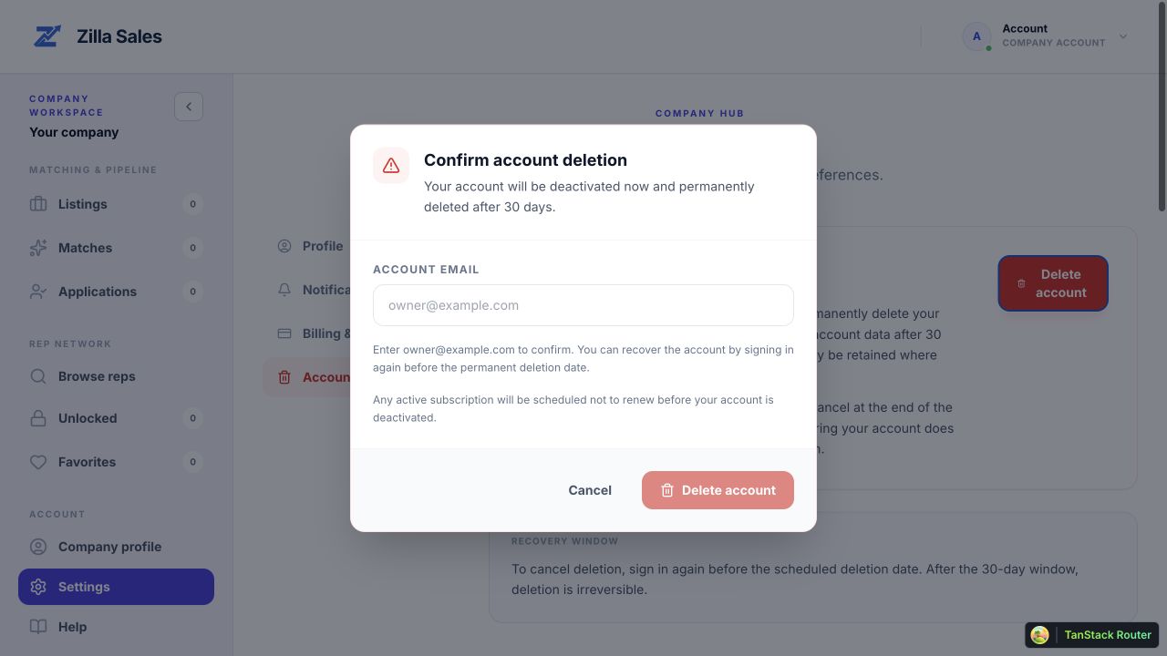 Account deletion confirmation