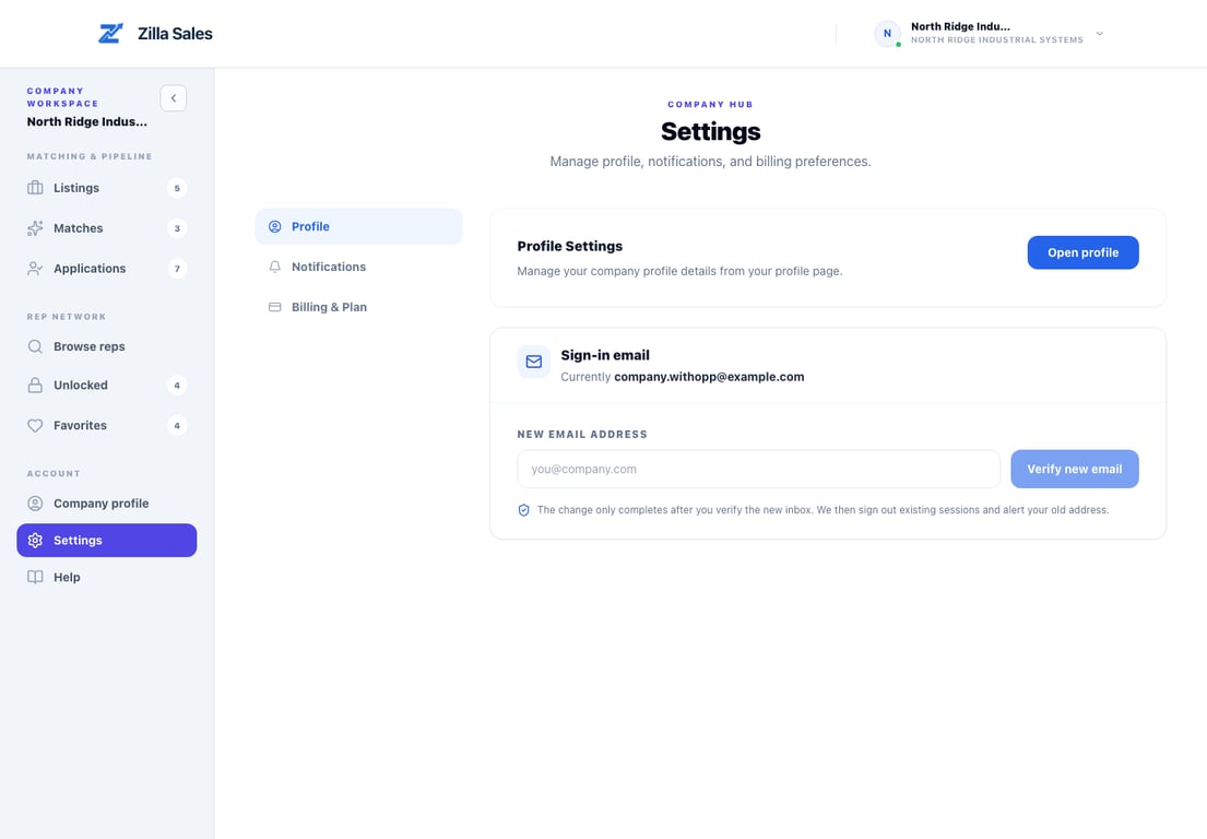 Profile settings for changing your sign-in email