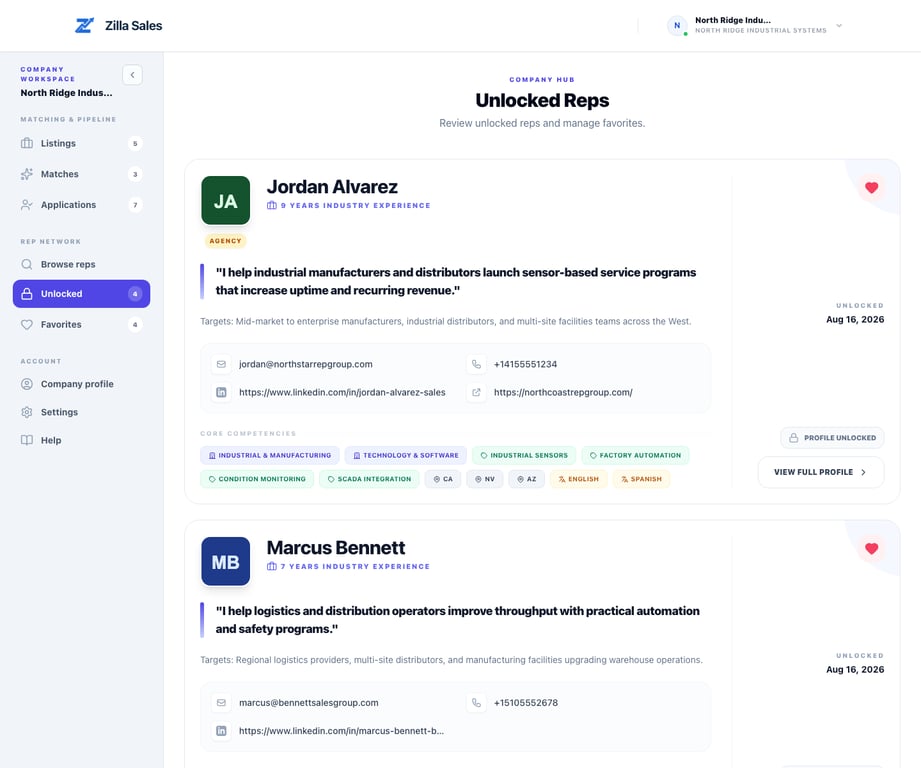Unlocked reps workspace where your team can continue direct follow-up
