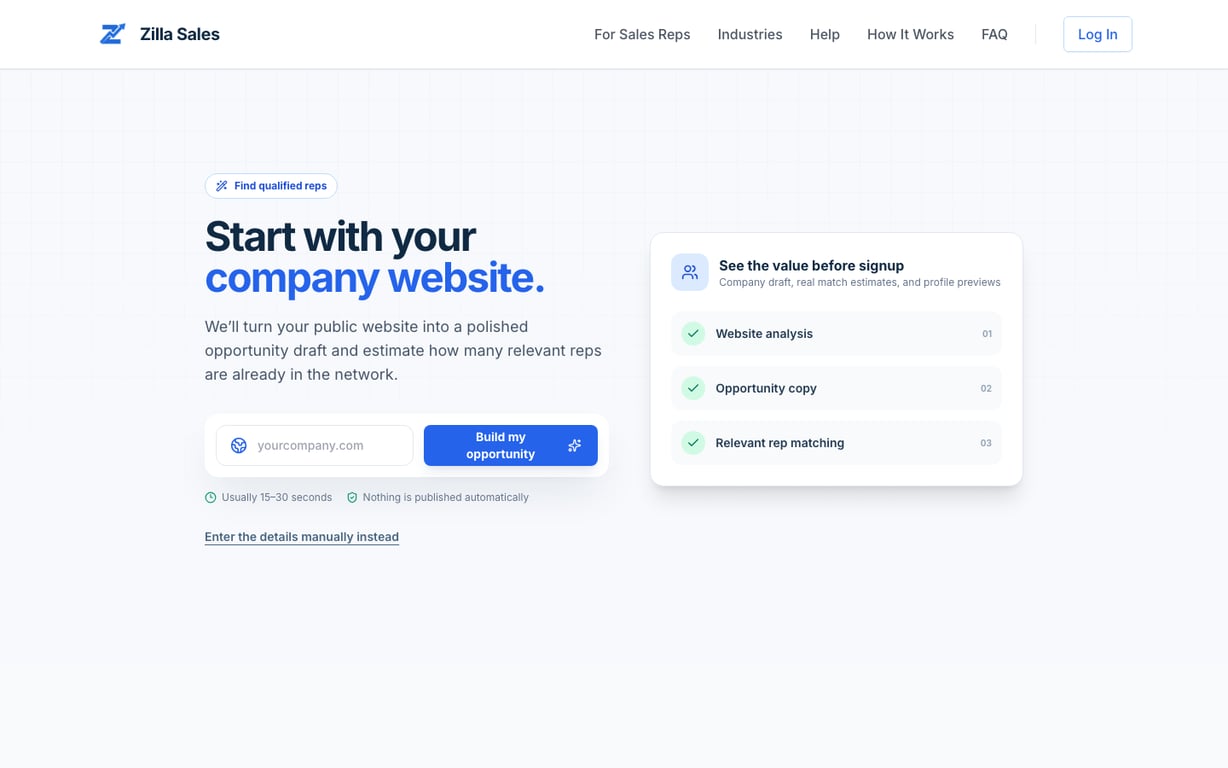 Website-first opportunity builder