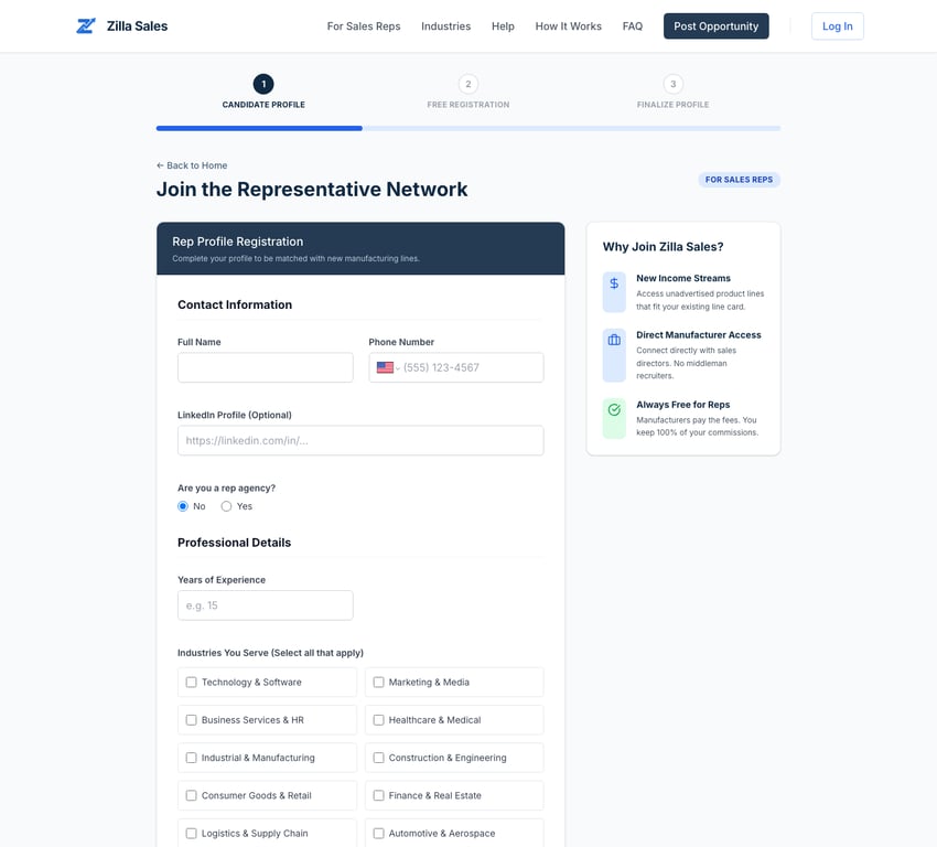 Rep registration flow